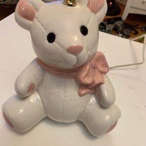 Pink And White Vintage Teddy Bear Table Lamp